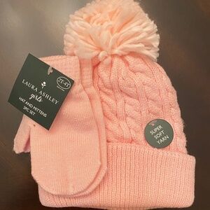 *LAURA ASHLEY* 2-Pk Pink Girls Hat & Mitten Set NWT